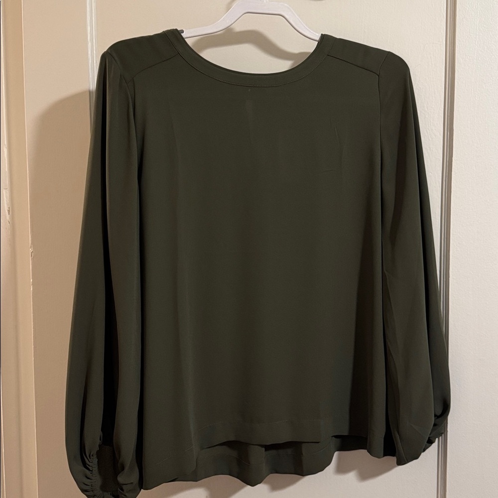 LOFT Olive Green Blouse with Long Billowy Sleeves